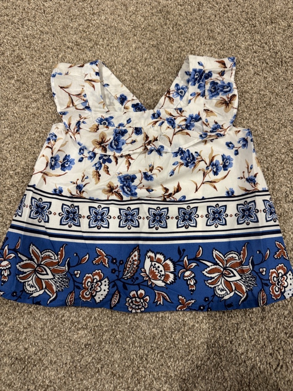Janie and Jack Blue and White Floral Ruffle Tank